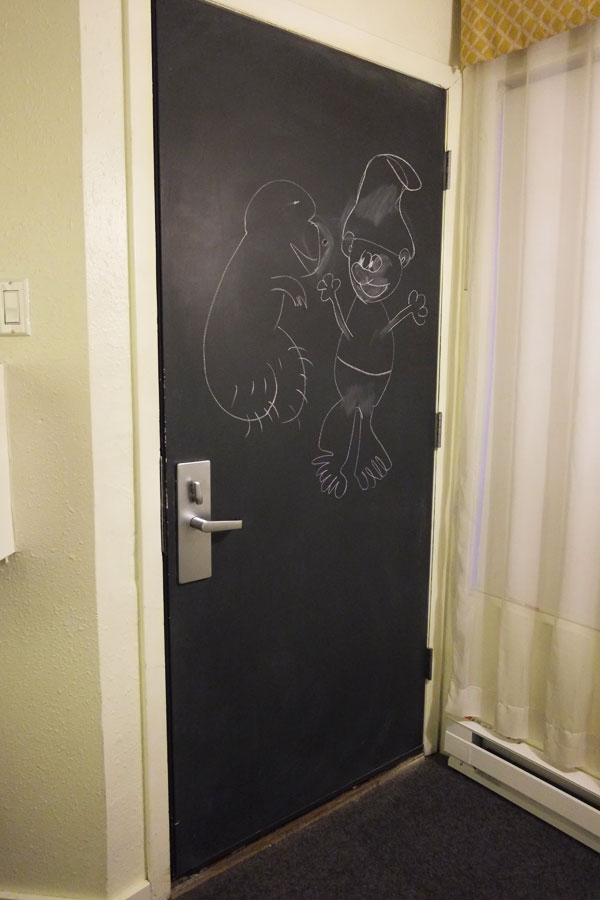 At our hotel, the doors are chalkboards: Jupiter
